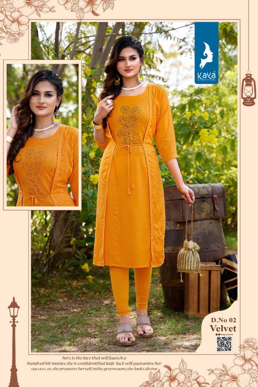 Kaya Velvet Fancy Wear Rayon Stylish Designer Kurti With Jacket Collection